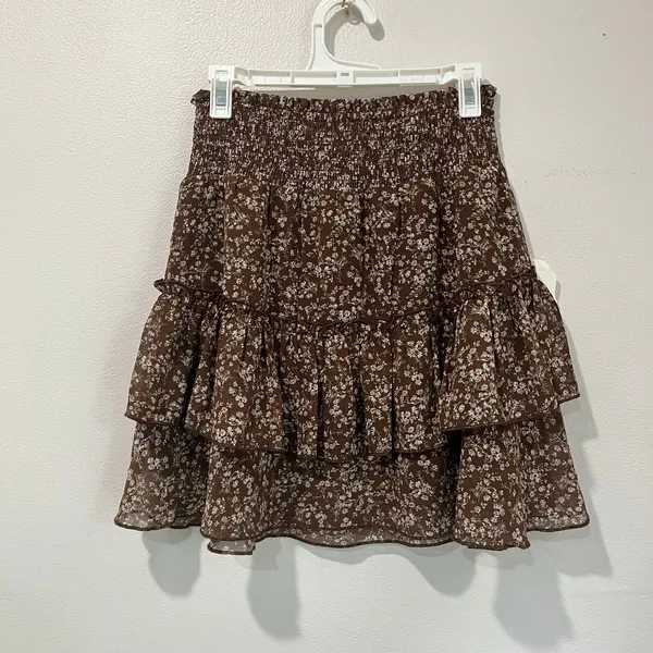 Altar’d State Brown Floral Ruffle Mini Skirt XS NWT Boho‎ Cottagecore - Image 3