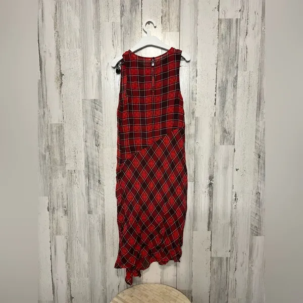 Cooper and Ella Red Plaid Sleeveless Dress Size M Asymmetrical Hem Casual Chic - Image 3