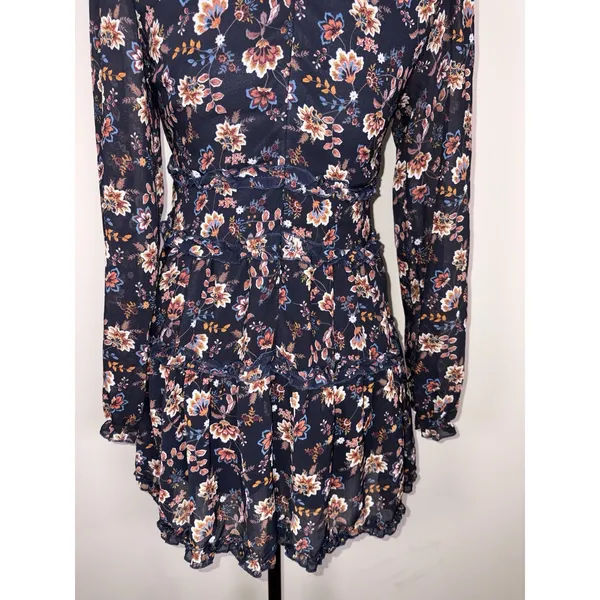 Mi Ami Black Floral Long Sleeve Ruffle Mini Dress Womens Size Medium - Image 6