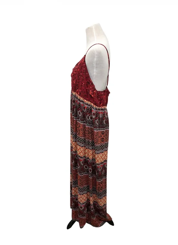 Forever 21 Boho Cami Maxi Dress Floral Geometric Rust Burgundy Plus Size 2X - Image 3