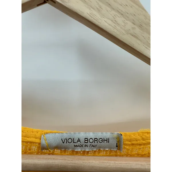 Viola Borghi Women Orange 100% Linen Floral‎ Mixed Media Top Large Made in Italy - Image 4