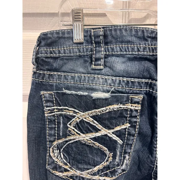 Silver‎ Jeans Lola Straight Leg Dark Wash Distressed Thick Stitch W33 L28 Denim - Image 9