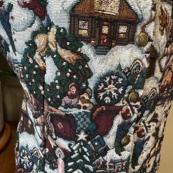 Vintage Christmas Tapestry Vest Winter Scene‎ XL 90s - Image 9