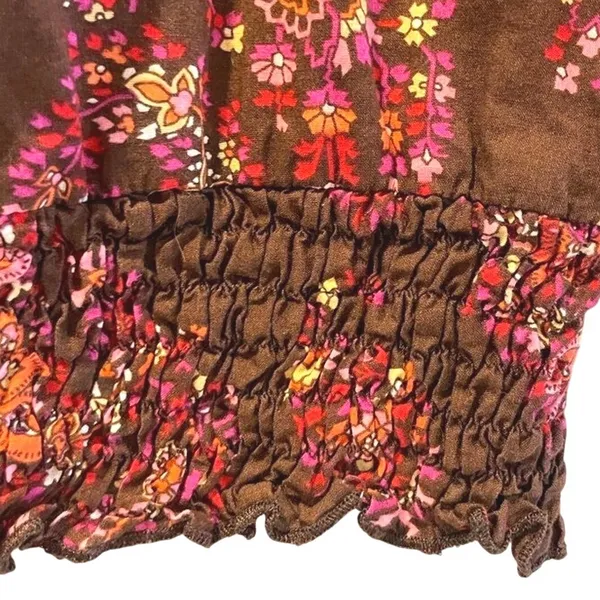 6‎ Degrees Cami Top Brown Boho Paisley Floral Smocked Hem Womens Size L - Image 3