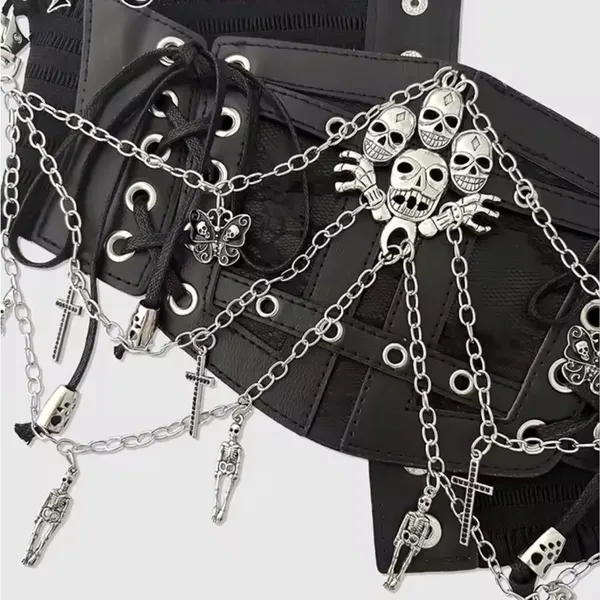 Hershine Black Gothic Waist Corset with Chains - Image 4