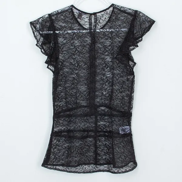 Chelsea28 Womens Lace Sheer Top Size S Black Flutter Sleeve Whimsigoth Witchy‎ - Image 8