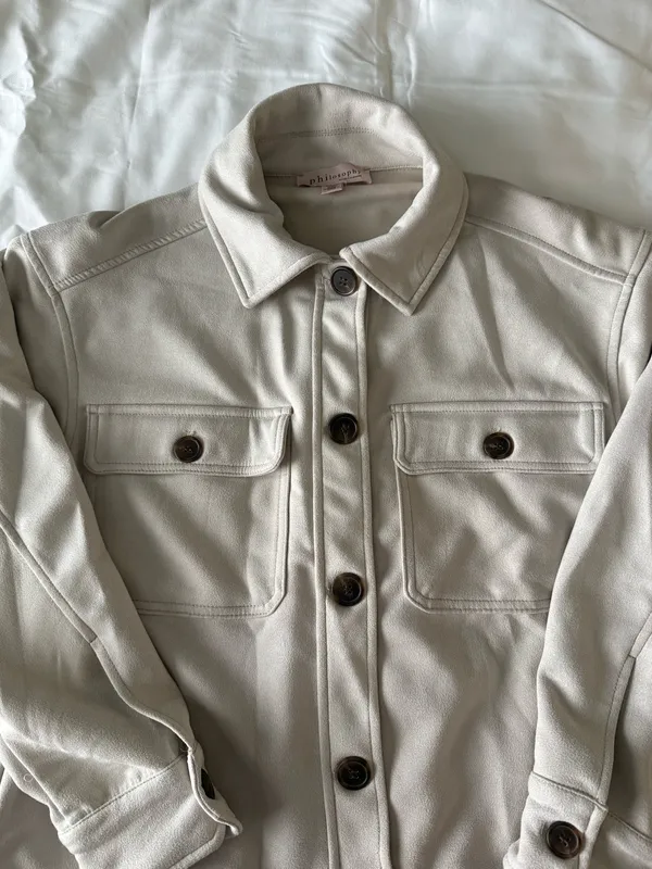 Cream Colored Faux Suede Button Down Shacket - Image 2
