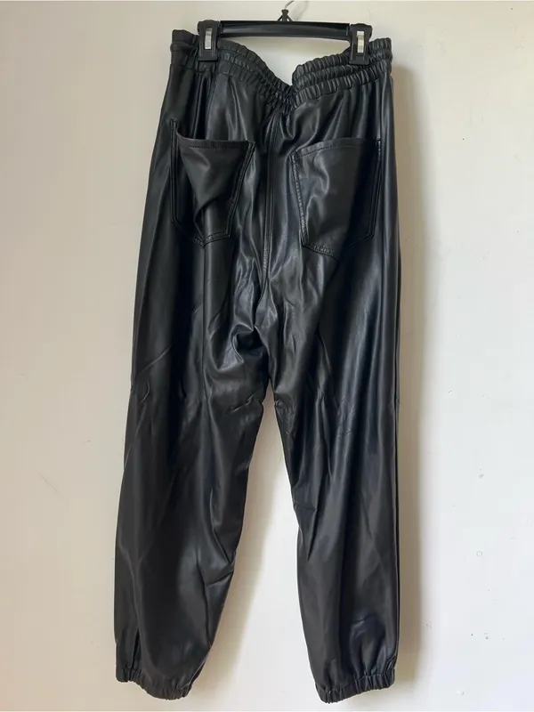 Express Women’s M Black Faux Leather Jogger Pants High Rise Drawstring - Image 6