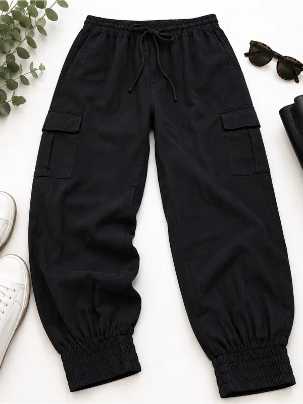 Pinch Black Drawstring Cargo Jogger Pants Lightweight Utility Pocket Pants L EUC - Image 2