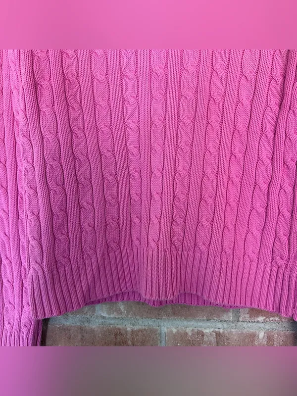 Lilly Pulitzer Cable Knit Sweater Crewneck Women’s Small Pink Preppy Cotton - Image 3