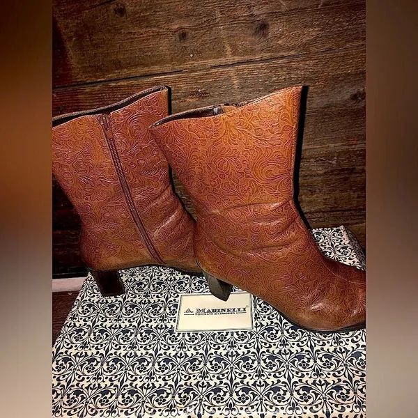 vintage A. Marinelli boots by Marinelli Genuine Leather Floral Embossed - Image 5