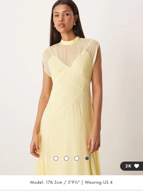 ASOS Pale Yellow Handkerchief-Hem Midi Dress - Image 4