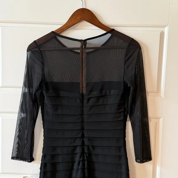 Tadashi Shoji Black Sheer Mesh Bodycon Midi Dress XS Illusion Sleeve Cocktail NWT - Image 3