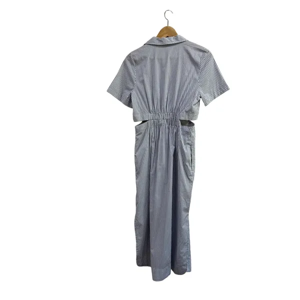 Old Navy Blue White Striped Cut Out Midi Shirt Dress Preppy 100% Cotton S - Image 3