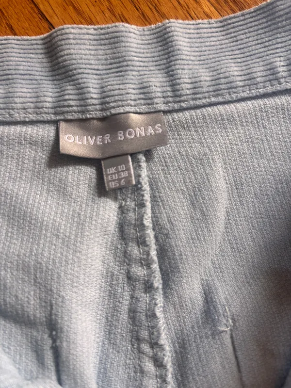 Cropped corduroy baby blue trousers - Image 2