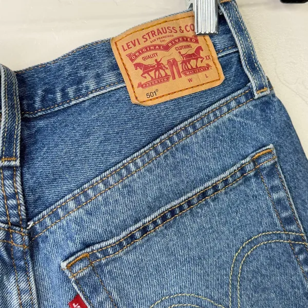 Levi's Medium Wash Button Fly Distressed Mid-Rise Cut-Off Denim Jean Shorts - Image 6