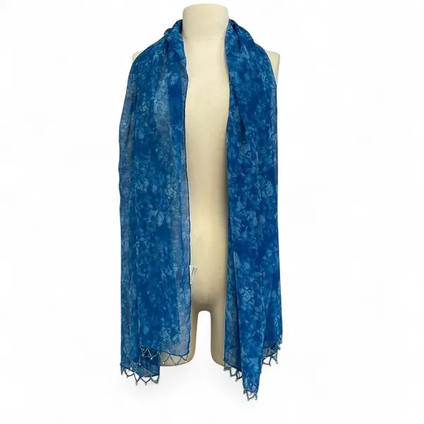 White Stag Blue Tie-Dye Beaded Sarong Maxi Skirt Scarf Cover Up - Image 2