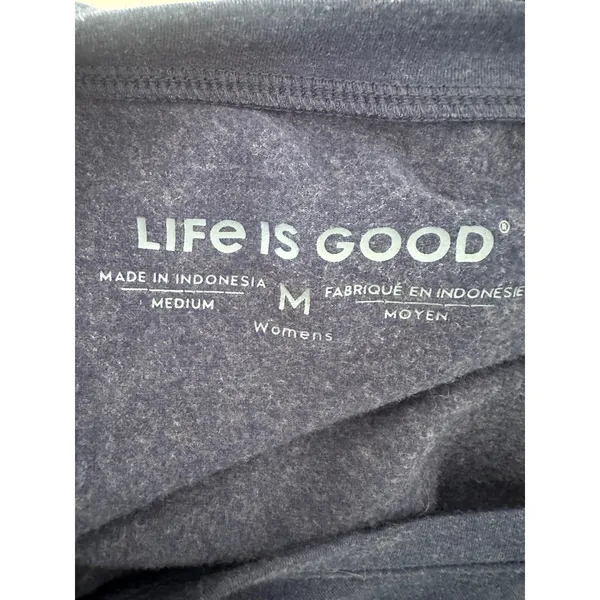 Life‎ Is Good Sweatshirt Womens M Blue Floral Embroidered Pullover Boho Lounge - Image 4