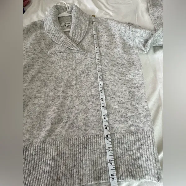 Madewell Shawl Collar Wool Sweater Grey Marled Knit Pullover Puff Sleeve. Size S - Image 10