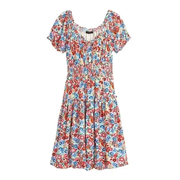 NWT J. Crew Floral Farmers Market Ladybug Print Midi Tiered Dress Size 0 | XS - Image 13
