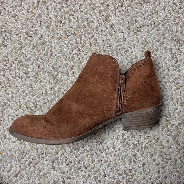 Women's Faux Suede Ankle Booties in Brown with Zipper - Image 3