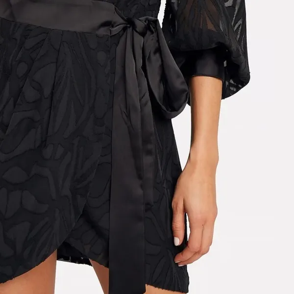 NWT Jonathan Simkhai Night Fil Coupé Wrap Mini Dress Black Floral Jacquard XS - Image 4