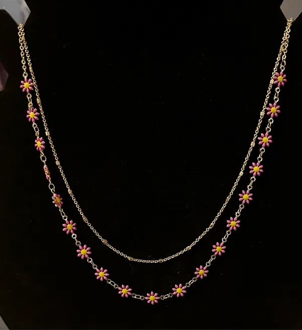 Gold and floral double chain necklace - Image 2