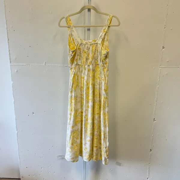 Monteau Los Angeles Yellow Floral Linen Blend Midi Dress 502443-3 Small Sundress - Image 2