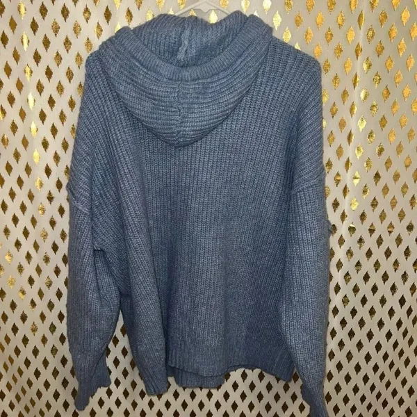 American Eagle baby blue crochet knit hoodie chunky ribbed knit blue sweater wom - Image 5