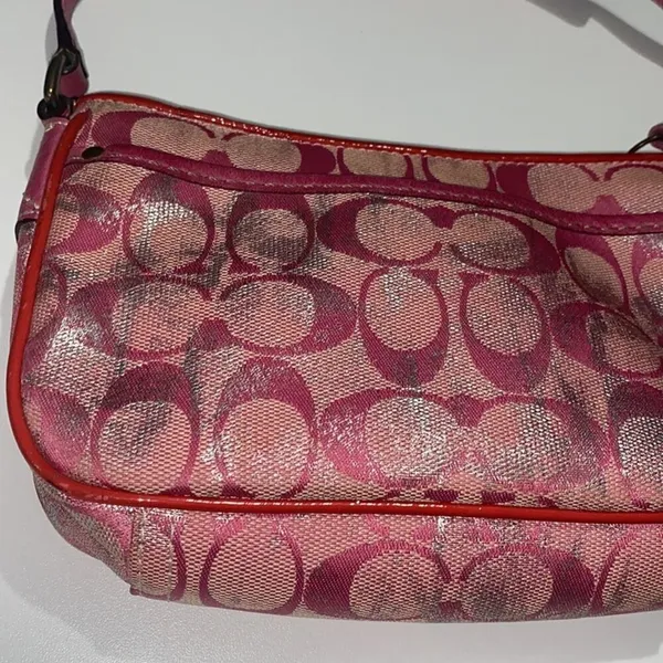 COACH Vintage Y2K Mini Monogram Suede/Leather Trim Canvas Shoulder Bag Hot Pink - Image 6
