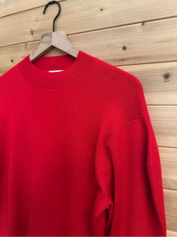 NWT Madewell Medium Red Merino Wool Ruffle Mockneck Crop Sweater Holidays Cozy - Image 3