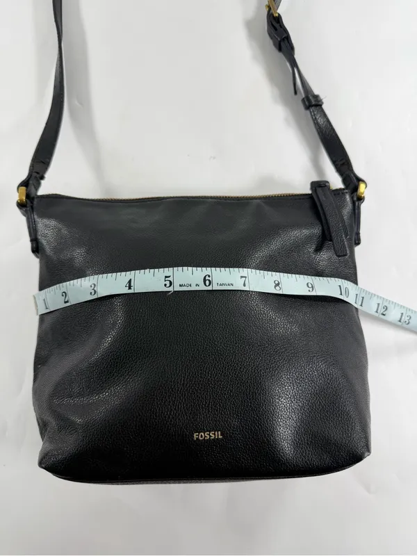 Fossil Black Pebbled Genuine Leather Crossbody Shoulder Bag Brass Hardware Purse - Image 5