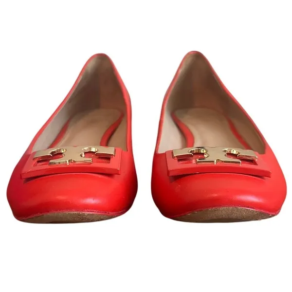 Tory Burch Gigi Pump Samba Red Leather Gold Logo Block Heel Size 8 Box - Image 2