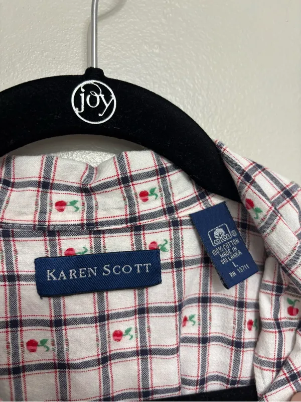 Karen Scott Vintage Women’s Americana Farmhouse Cherry Print Cotton Button Down - Size L - Image 3