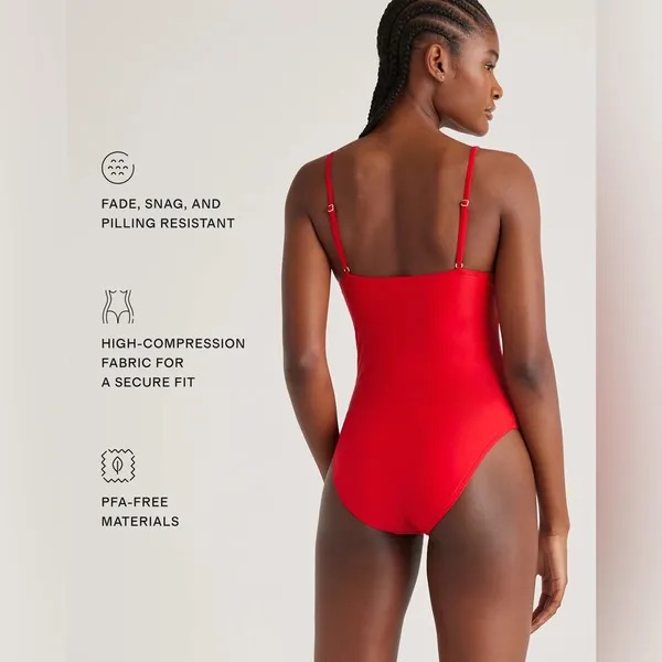 NWOT Quince Italian Cami One-Piece Swimsuit – Red, Size M - Image 4