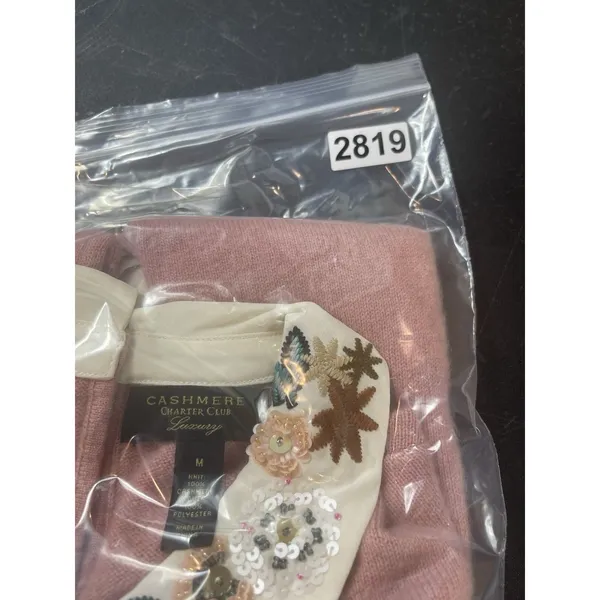 Cashmere Charter Club Sweater Womens M Pink 100% Cashmere Embellished Collar - Image 12