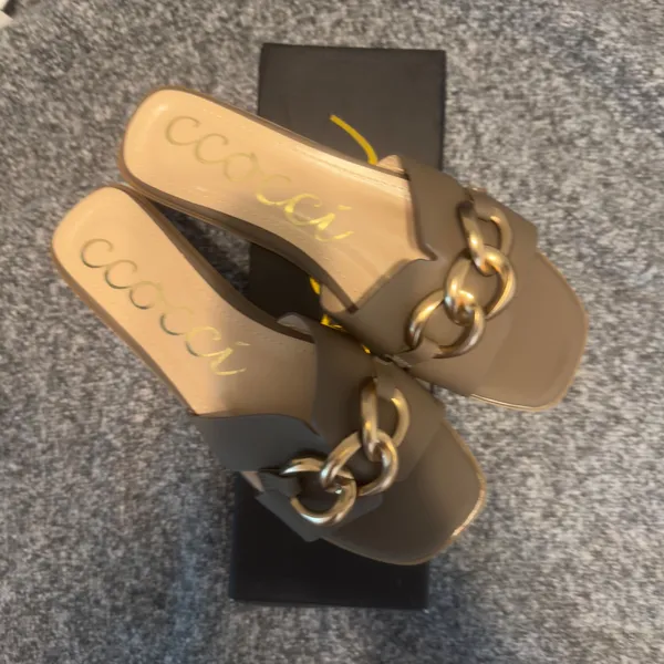 1505 | NEW! Ccocci Baylor Gold Chain Square Toe Slide Mule Sandals Mocha Women 8 - Image 7