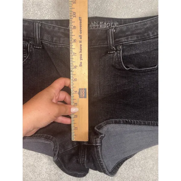 american eagle hi‎ rise shortie black shorts size 12 AEO denim x4 - Image 8