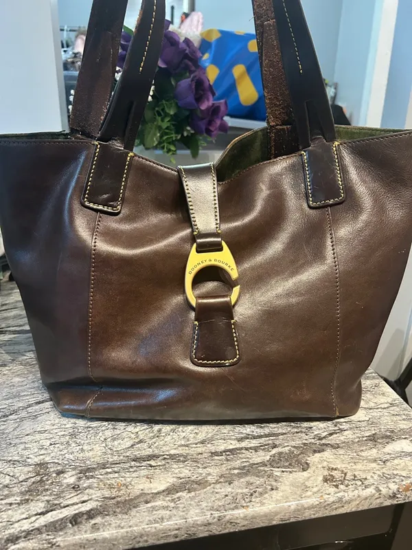 Dooney & Bourke Dark Brown Leather Tote with Gold Ring Hardware - Image 2
