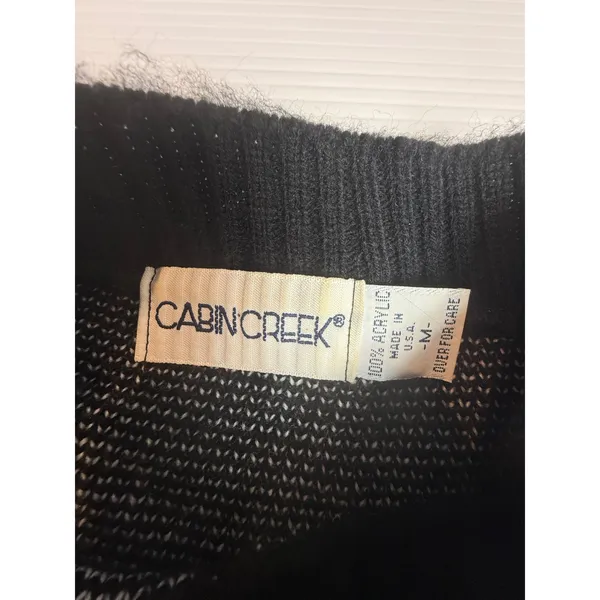 Vintage Cabin Creek Sweater Womens‎ Medium Black Leaf Argyle Knit Pullover - Image 4