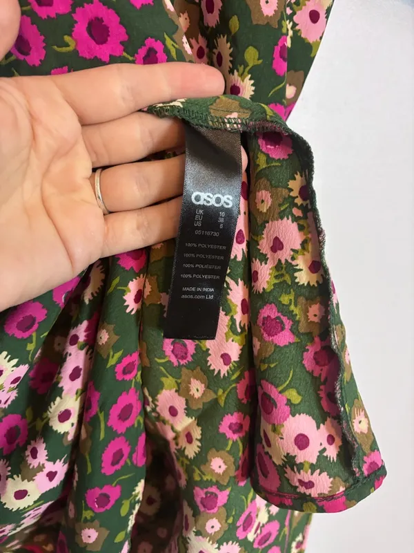 ASOS Pink and Green Mini Floral Print Half Sleeve A-Line Dress - Image 6