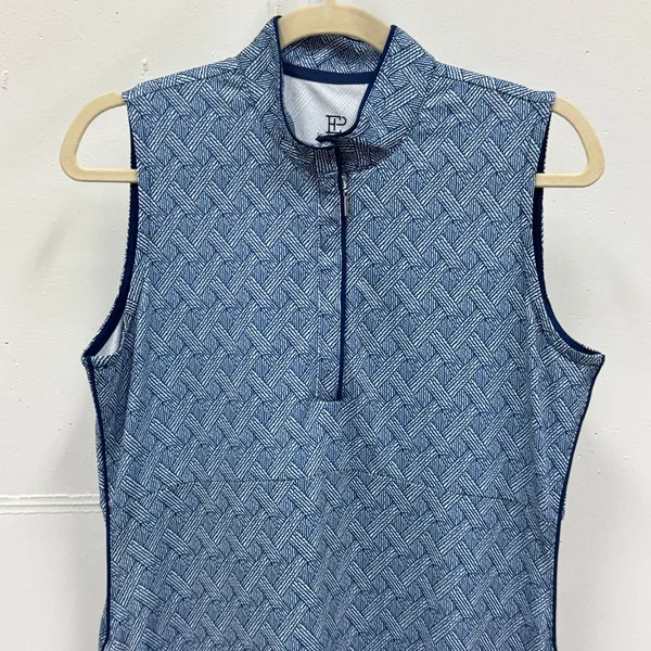 EP New York‎ Women's Golf Dress Blue White Basketweave Geometric Quarter Zip M - Image 3