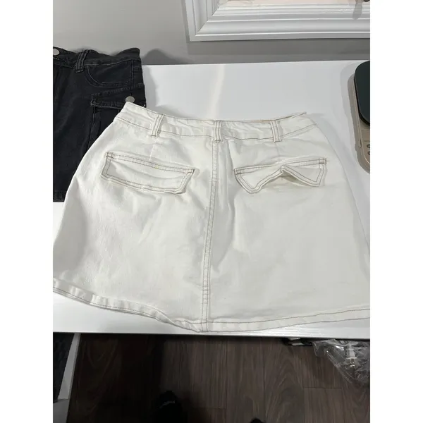 bundle love Tree Denim Cargo white Mini Skirt with Black‎ and blue skirt S Y2K - Image 5