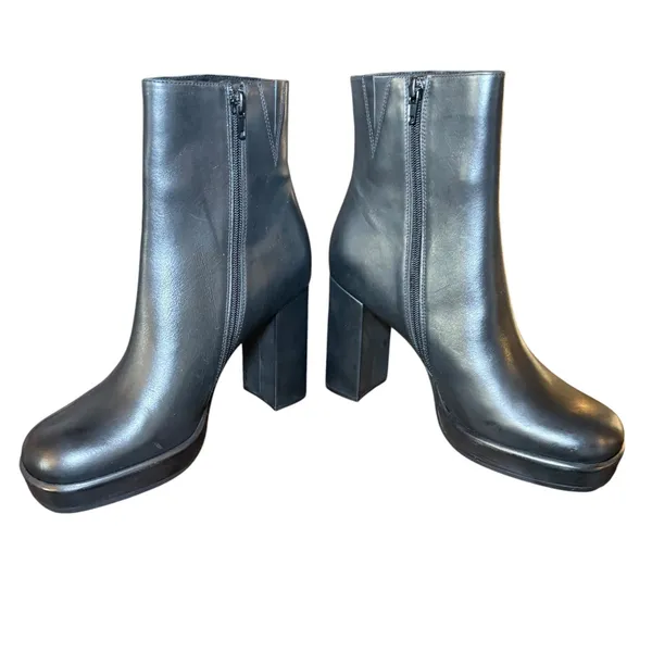 Jeffrey Campbell‎ Womens Black Leather Platform Square Toe Ankle Boots Size 9.5 - Image 4