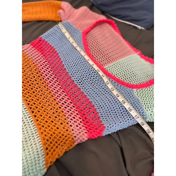 NWOT Bright colorful Y2K Boho Crochet Knit Mini Dress SzM Multi Striped Festival - Image 3