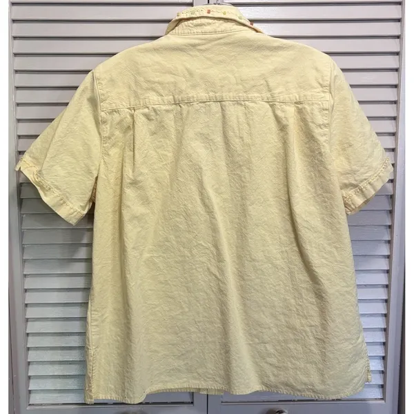 Yellow‎ Boho Button Up Embroidery Beads Summer Collar Shirt Size Large - Image 4