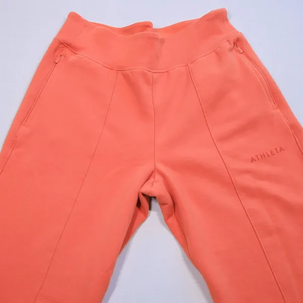 Athleta Retroplush Logo Straight Leg Pants Women MT Persimmon Orange Pintuck - Image 2