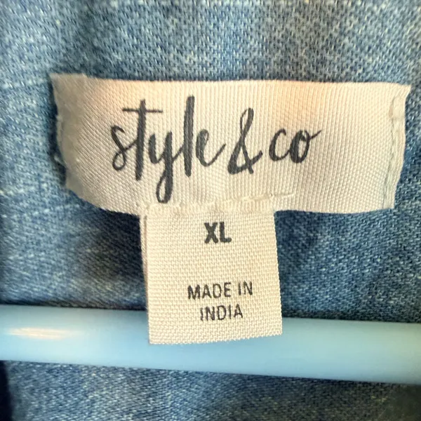 Style & Co XL Light Wash Blue Denim Button Down Long Sleeve Jean Shirt Cotton - Image 3