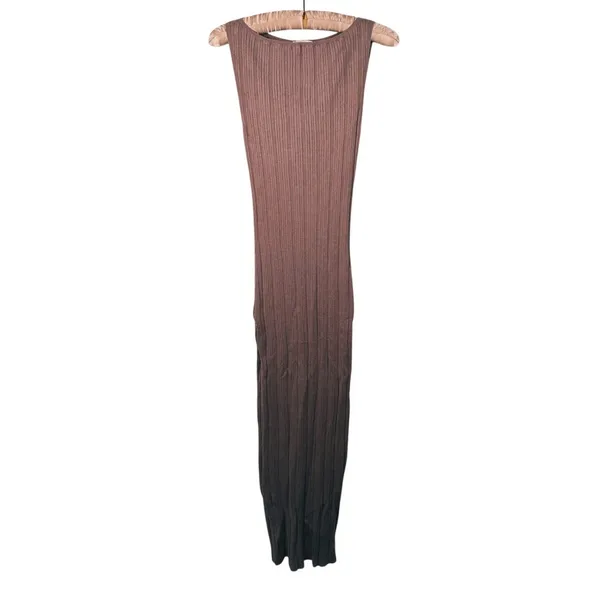 Abercrombie & Fitch Sleeveless Ribbed Knit Maxi Dress M Tan Minimal Old Money - Image 3