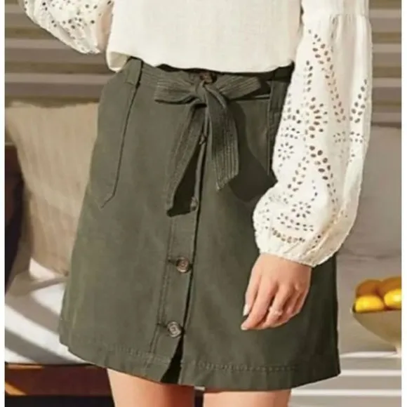 maurices Olive Green Skirt Womens 8 A-Line‎ Button Front Belted Casual Summer - Image 6